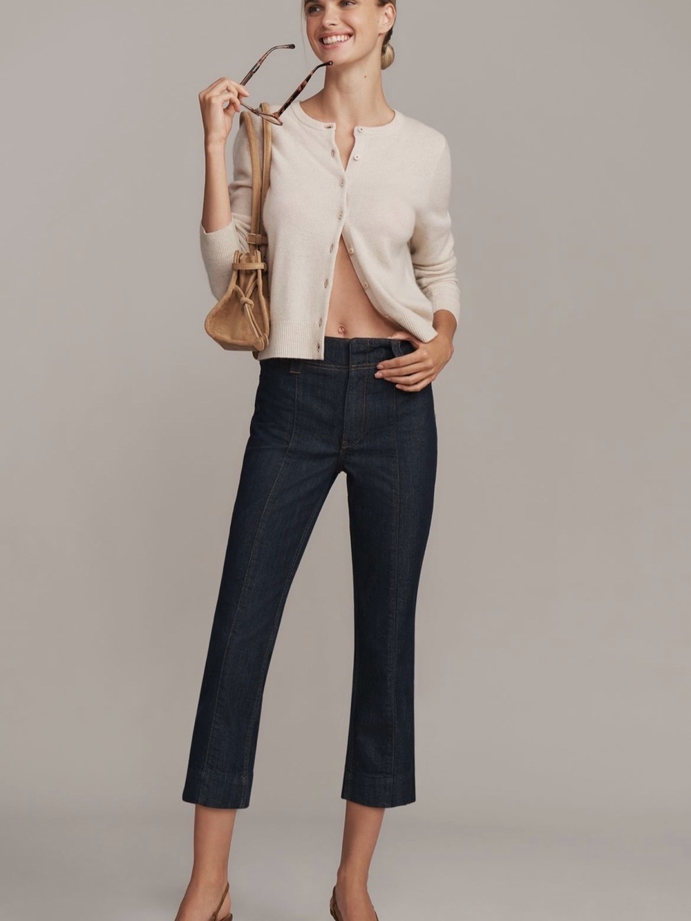 Maeve Slim 70s Cropped High-Rise Ankle Jeans in Dark Blue